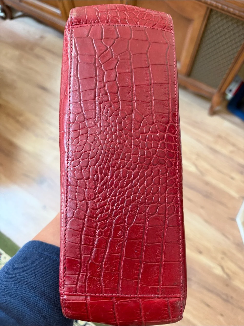 M. London Red Croc-Embossed Leather Satchel Handbag